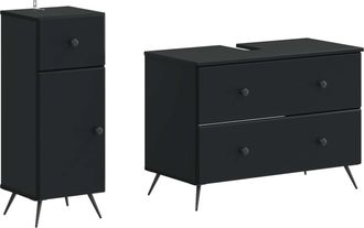 vidaXL Juego De Gabinete De Ba&ntilde;o De 2 Piezas Breda Negro Vidaxl