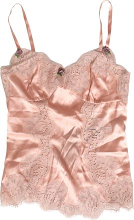 Dolce & Gabbana Womens Pink Lace Silk Satin Tank Lingerie Sleepwear Cotton Elastane Nylon Clothing