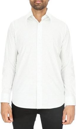 Scotch & Soda Dot Print Modern Fit Dress Shirt in White/green at Nordstrom Rack, Size 17