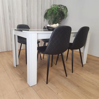 Kosy Koala Dining Table & 4 Chairs Set White Black Table With 4 Black Chairs Dining Room Furniture