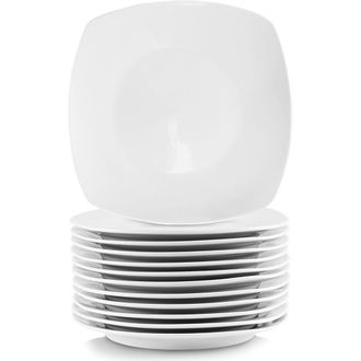 Elama 12 Piece Square Porcelain Large Dinner Plates in White at Nordstrom