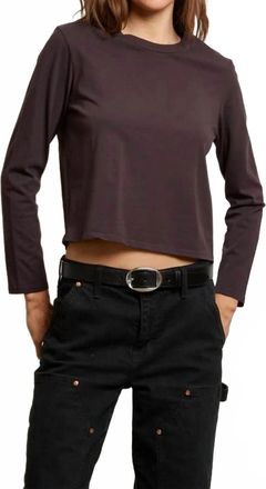 perfectwhitetee Bruce Long Sleeve Crew Tee In Cocoa Powder