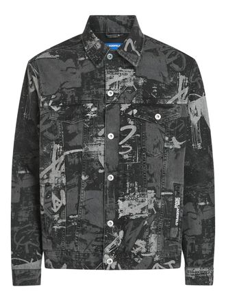 Karl Lagerfeld Classic Denim Jacket with Abstract Graffiti Print