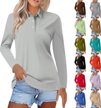 Generic Long Sleeve Polo Shirts For Women Uk Polo Shirts For Women Uk Long Sleeve Blouse Cotton Plus Size Tennis Shirt Casual Work Office Breathable Gym Sport