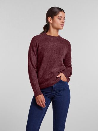 Pieces Strickpullover PIECES PCJULIANA LS O-NECK KNIT NOOS BC, Damen, Gr. XS, lila (tawny port), Strick, Obermaterial: 82% Polyester, 15% Polyacryl, 3% Elast