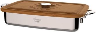 Lagostina Lagostina Patrimonio Lasagnera per Forno con Coperchio di Legno di Ciliegio, Acciaio Inox e Legno, 22x35 cm