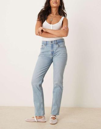 Abercrombie & Fitch Curve Love - Jeans dritti lavaggio chiaro a vita media-Blu