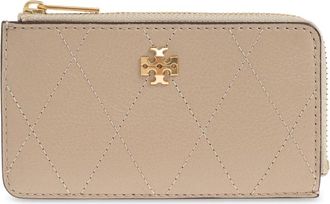 Tory Burch Charlie Quilted Zip Card Case - Dames - Portefeuilles - Beige - ONE Size - Leer - Accessoires