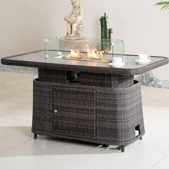 Direct Wicker Outdoor Rattan Rising Firepit Table, Garden Heater in Brown | Size: 2 Pack