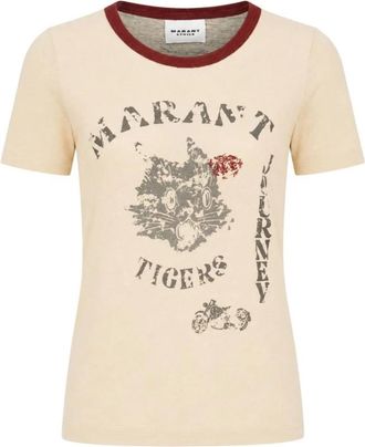 Isabel Marant Kiliann T-shirt - Dames - T-shirts - Beige - M - Linnen - Tops