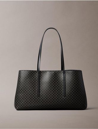 Calvin Klein Womens Allover Emblem Logo Tote Bag - Black
