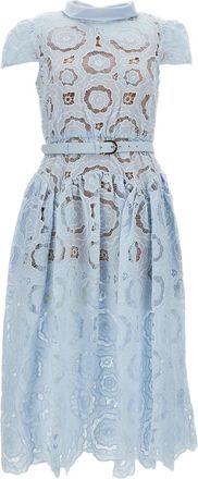 Self Portrait Floral Lace Midi Dress with Refined Collar and Detachable Belt