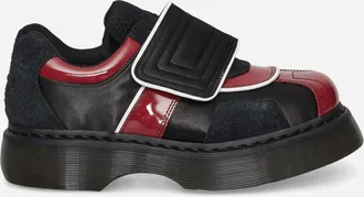 Dr. Martens Women s Buzz Strap Satin Lux High Gloss Patent Loafers Black / Scarlet Red