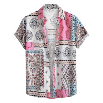 Generic Funky Shirt for Men Hawaii Tropical Vacation Shirts Sleeve Button Down Beach Shirts Shirt for Men Summer Tropical Beach Shirts(Red,XL)