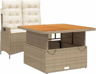 vidaXL Set Comedor De Jard&iacute;n 2 Pzas Con Cojines Rat&aacute;n Sint&eacute;tico Beige Vidaxl