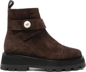 Jimmy Choo London Bruine Su&egrave;de Parel Enkellaarzen - Dames - Enkellaarsjes - Bruin - 37 1/2 EU - Su&egrave;de - Schoenen