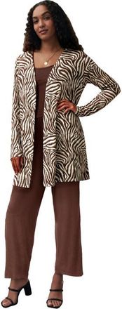 Jessica London Everyday Stretch Knit Open Front Cardigan in Ivory Watercolor Zebra at Nordstrom, Size 16