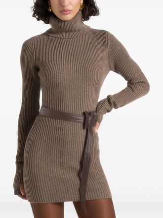 Mani&egrave;re De Voir Kalia turtleneck belted knitted mini dress - women - Nylon/Polyester/Lambs Wool - M - Brown