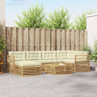 vidaXL Vidaxl Set Di Divani Da Esterno 7 Pz Bianco E Crema