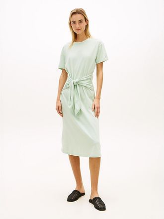 Tommy Hilfiger Womens Tie-Front Slub Cotton Midi T-Shirt Dress - Green - XS
