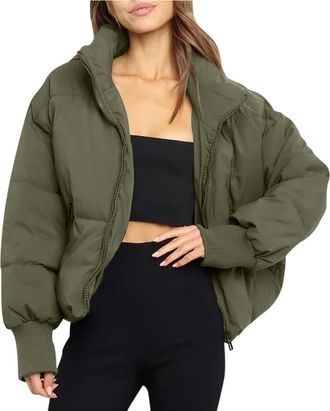 Generic 2025 Autumn Jacket Down Jacket Women Girls - Lightweight Jackets Winter Parka Warm Short Quilted (UK, Alpha, L, Regular, Regular, Army Green)