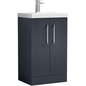 Nuie Nuie Deco Satin Soft Black 500mm 2 Door Vanity Unit and Thin Edge Ceramic Basin - DPF1423D