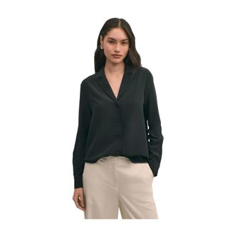 Brooks Brothers Overhemden, Dames, Zwart, L, Crepe Zijden Blouse