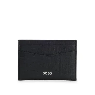 BOSS Grained-leather card holder with polished logo lettering