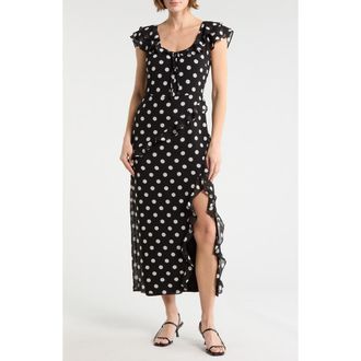 Wayf Ruffle Polka Dot Dress in Black Polka Dot at Nordstrom Rack, Size X-Small
