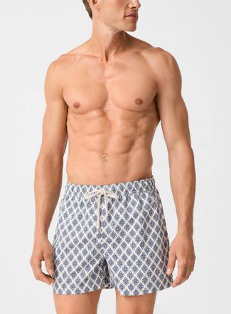 Simons Mens Natural drawstring geo-pattern swim short