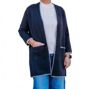 Multiples 3/4 Sleeve Drop Shoulder Long Knit Cardigan In Heather Grey