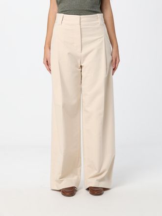 Brunello Cucinelli High-Waisted Wide Leg Cotton Trousers with Pleats and Concealed Closure
