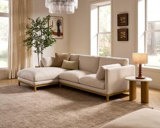 Castlery Owen Chaise Sectional Couch Left Facing, Basketweave Cream Blonde Oak for Sofas, Castlery