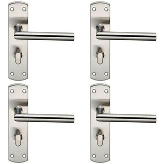 Loops 4x Mitred Lever on Bathroom Backplate Door Handle Thumbturn Lock Satin Steel in Metallics