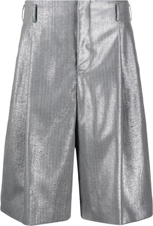 Comme Des Garçons metallic-finish wool shorts - men - Wool/Cupro - L - Silver