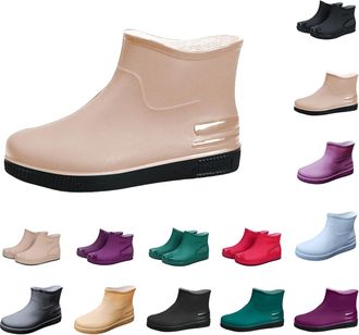 Generic welly bootsFall Boots for Women Lightweight Waterproof Shoes Fashion Solid color Non Slip Booties Wide Comfortable soft flat Sole Shoes Garden Walking