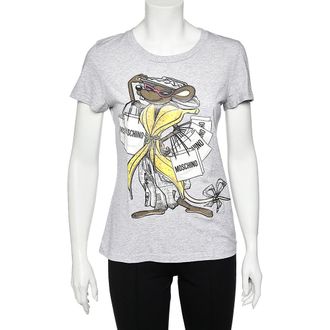 Moschino Grey Shopaholic Mouse Printed Cotton T-Shirt
