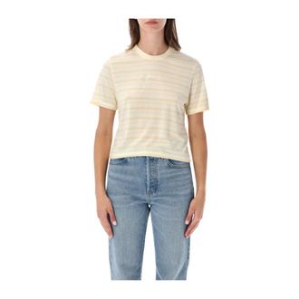 Maison Kitsun&eacute; Camiseta con Logo de Zorro Rayado - Tops - Mujer - Beige - M