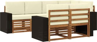 vidaXL Conjunto De Sof&aacute;s De Exterior 7 Uds. Natural Y Crema Poli&eacute;ster Vidaxl