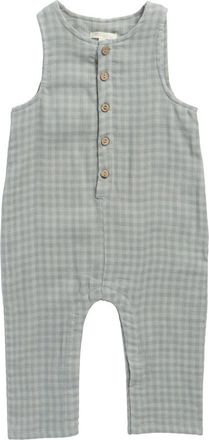 Rylee + Cru Gingham Sleeveless Cotton Romper in Green at Nordstrom, Size 12-18M