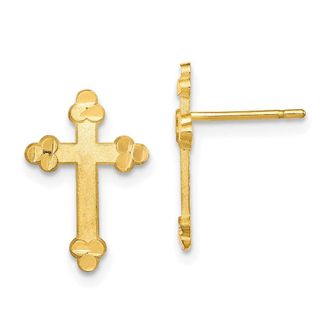Diamond2Deal 10k Yellow Gold Budded Cross Shape Stud Earring