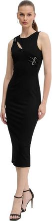 Versace Jeans Couture Jurk met decoratieve applicatie en split - Dames - Casual kleedjes - Zwart - S - Leer - Kleedjes