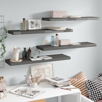 vidaXL Vidaxl - Estantes Flotantes Pared 4 Uds Mdf Gris Brillo 90x23,5x3,8 Cm