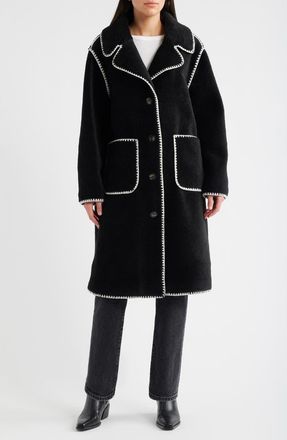 Bernardo Blanket Stitch Fleece Coat in Black/White at Nordstrom, Size X-Large
