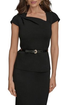 DKNY Belted Asymmetric Sweater in Black at Nordstrom, Size Medium