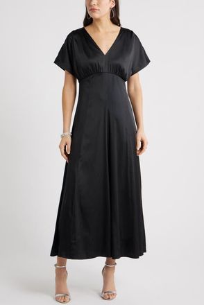 Chelsea28 Seamed Stretch Satin Maxi Dress in Black at Nordstrom, Size Xx-Small