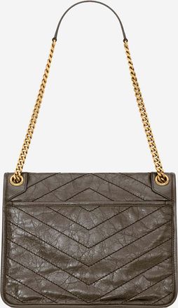 Saint Laurent Womens Shoulder Bag Niki Media Khaki Leather