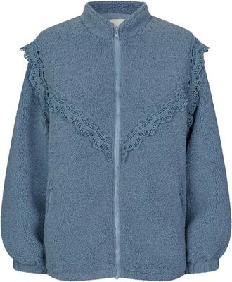 Lollys Laundry Jassen, Dames, Blauw, XS, Teddy Fleece Jas met Kant Details