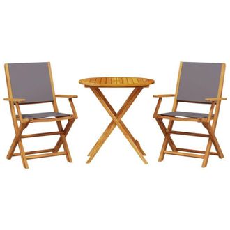 vidaXL Juego De Bistro De 3 Piezas Tela Y Madera Maciza Antracita Vidaxl