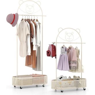 Costway Costway - Appendiabiti per Bambini con 3 Altezze Regolabili, Supporto per Abiti con Ruote, con Asta e Cesto Portaoggetti in Ferro, per Stanza dei
